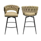Lot de 2 tabourets de bar pivotants en lin tissé avec dossier et repose-pieds inclus, chaises de cuisine non réglables