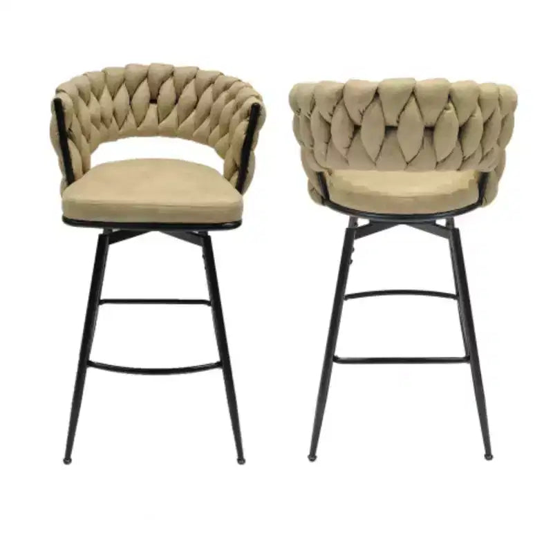 Lot de 2 tabourets de bar pivotants en lin tissé avec dossier et repose-pieds inclus, chaises de cuisine non réglables
