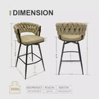Lot de 2 tabourets de bar pivotants en lin tissé avec dossier et repose-pieds inclus, chaises de cuisine non réglables