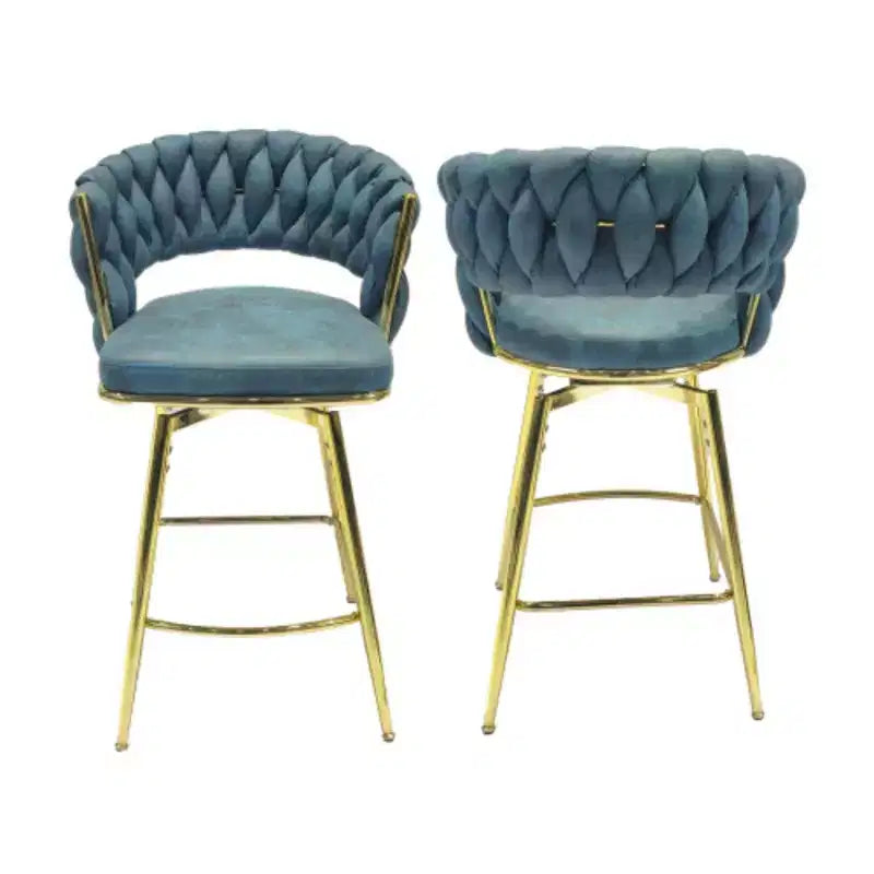 Lot de 2 tabourets de bar pivotants en lin tissé avec dossier et repose-pieds inclus, chaises de cuisine non réglables