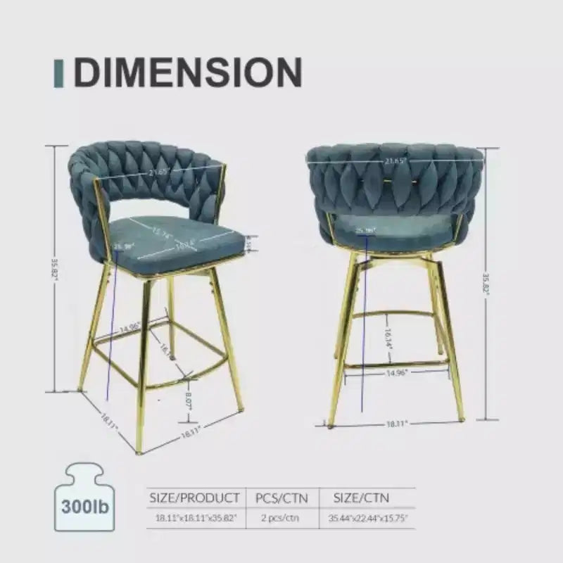 Lot de 2 tabourets de bar pivotants en lin tissé avec dossier et repose-pieds inclus, chaises de cuisine non réglables