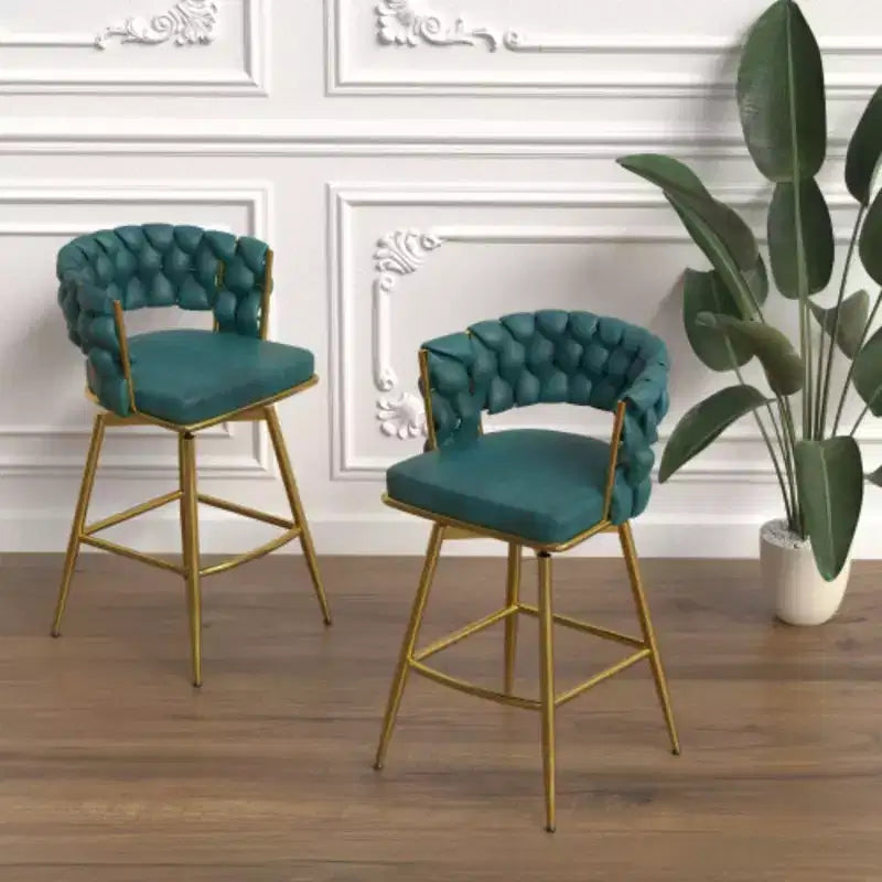 Lot de 2 tabourets de bar pivotants en lin tissé avec dossier et repose-pieds inclus, chaises de cuisine non réglables