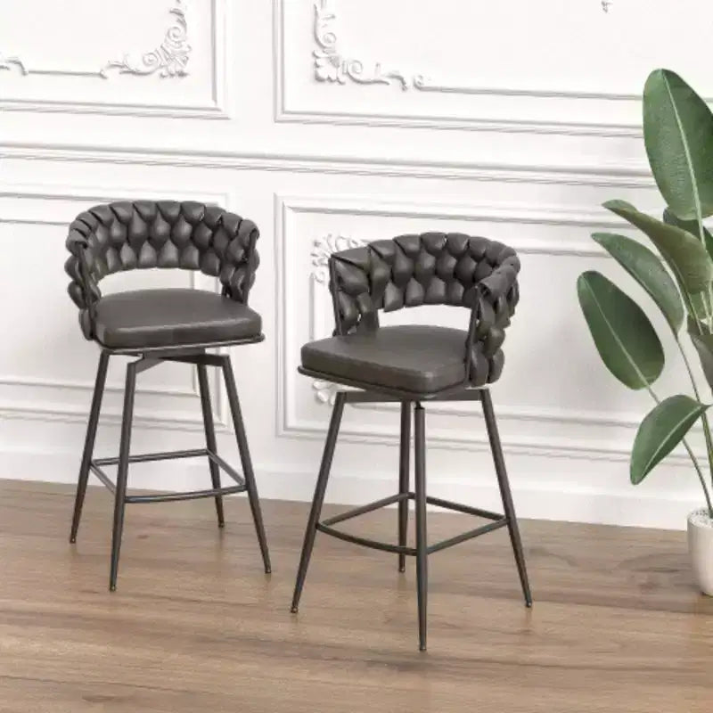 Lot de 2 tabourets de bar pivotants en lin tissé avec dossier et repose-pieds inclus, chaises de cuisine non réglables