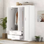 Armoire Whisen Wood à 3 portes avec tringle à vêtements, 2 tiroirs et étagères de rangement