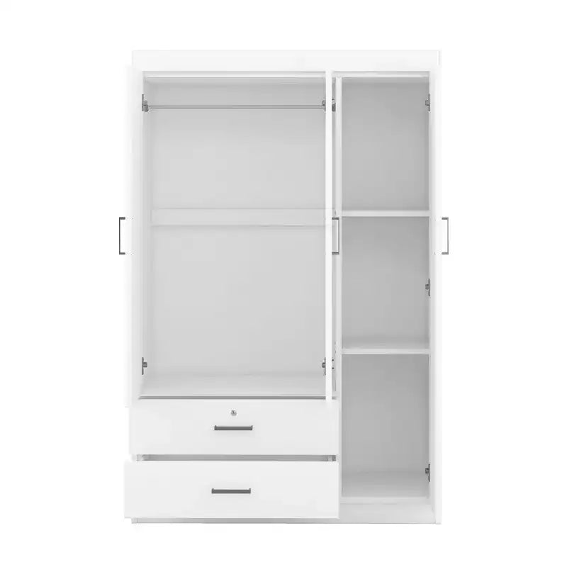 Armoire Whisen Wood à 3 portes avec tringle à vêtements, 2 tiroirs et étagères de rangement