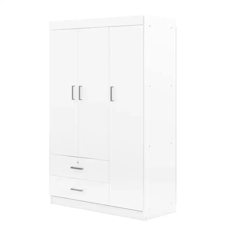 Armoire Whisen Wood à 3 portes avec tringle à vêtements, 2 tiroirs et étagères de rangement