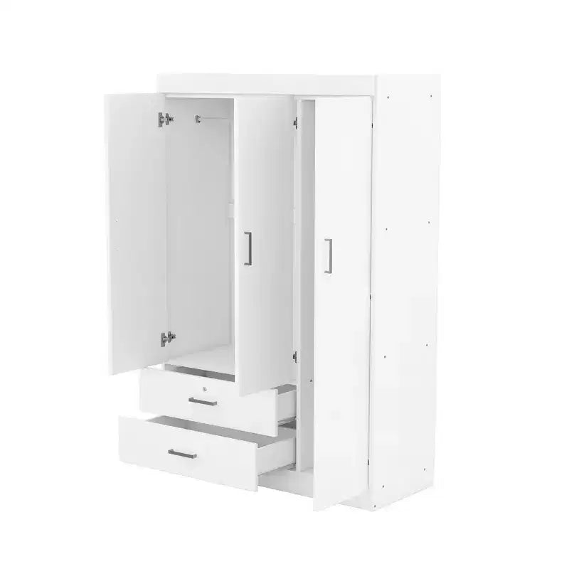 Armoire Whisen Wood à 3 portes avec tringle à vêtements, 2 tiroirs et étagères de rangement