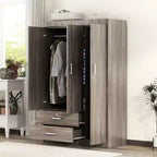 Armoire Whisen Wood à 3 portes avec tringle à vêtements, 2 tiroirs et étagères de rangement