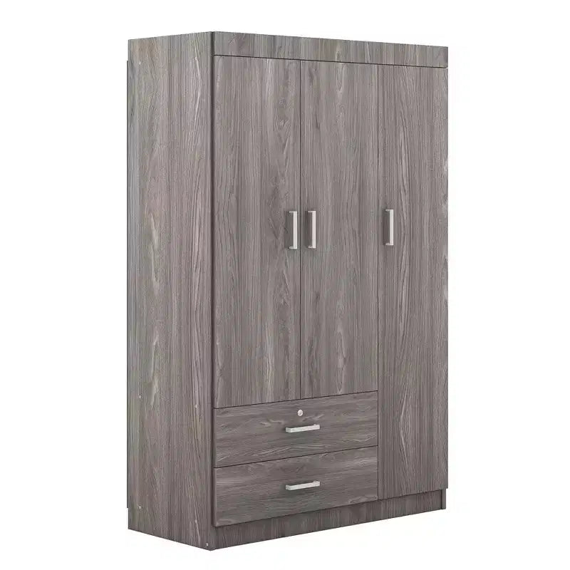 Armoire Whisen Wood à 3 portes avec tringle à vêtements, 2 tiroirs et étagères de rangement