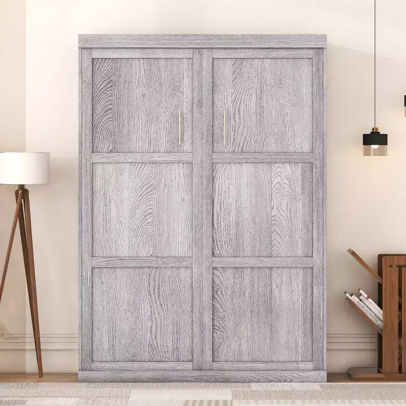 Lit escamotable mural pleine grandeur/taille double, lit en armoire en bois, gris - ModernLuxe