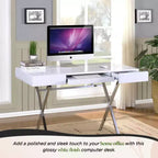 Kings Brand Furniture Logan Bureau à domicile avec tiroirs, tablette coulissante pour clavier et pieds en X – Bureau d'ordinateur, Bureau d'écriture, Bureau
