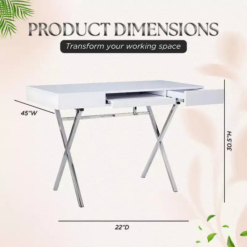 Kings Brand Furniture Logan Bureau à domicile avec tiroirs, tablette coulissante pour clavier et pieds en X – Bureau d'ordinateur, Bureau d'écriture, Bureau