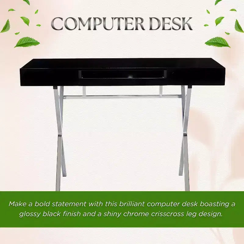 Kings Brand Furniture Logan Bureau à domicile avec tiroirs, tablette coulissante pour clavier et pieds en X – Bureau d'ordinateur, Bureau d'écriture, Bureau