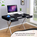 Kings Brand Furniture Logan Bureau à domicile avec tiroirs, tablette coulissante pour clavier et pieds en X – Bureau d'ordinateur, Bureau d'écriture, Bureau