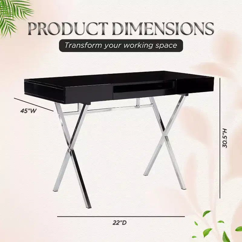 Kings Brand Furniture Logan Bureau à domicile avec tiroirs, tablette coulissante pour clavier et pieds en X – Bureau d'ordinateur, Bureau d'écriture, Bureau