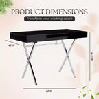 Kings Brand Furniture Logan Bureau à domicile avec tiroirs, tablette coulissante pour clavier et pieds en X – Bureau d'ordinateur, Bureau d'écriture, Bureau