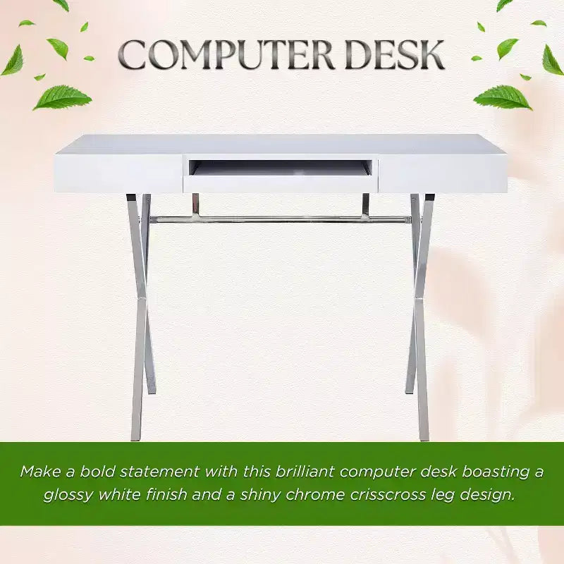 Kings Brand Furniture Logan Bureau à domicile avec tiroirs, tablette coulissante pour clavier et pieds en X – Bureau d'ordinateur, Bureau d'écriture, Bureau