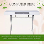 Kings Brand Furniture Logan Bureau à domicile avec tiroirs, tablette coulissante pour clavier et pieds en X – Bureau d'ordinateur, Bureau d'écriture, Bureau
