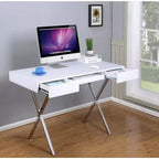 Kings Brand Furniture Logan Bureau à domicile avec tiroirs, tablette coulissante pour clavier et pieds en X – Bureau d'ordinateur, Bureau d'écriture, Bureau