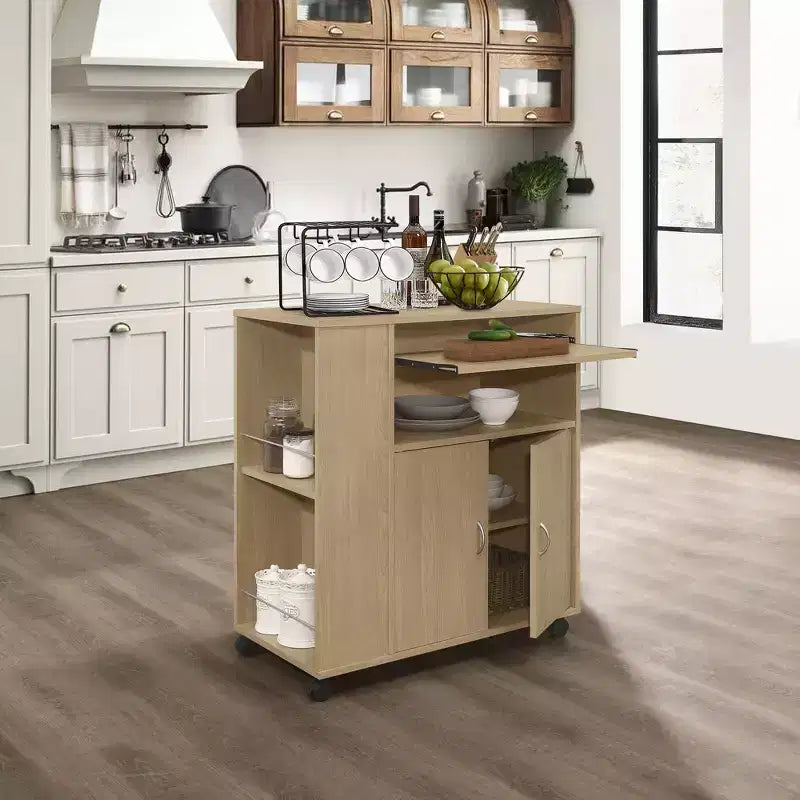 Kings Brand Furniture Alaina, îlot de cuisine roulant sur roulettes avec armoire de rangement