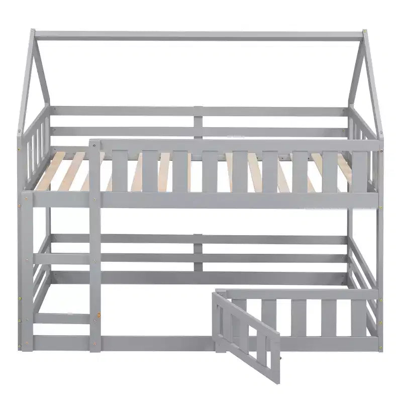 Lit superposé Whisen Wood de taille double avec barrière, porte et échelle
