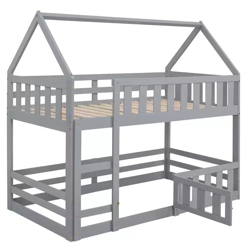 Lit superposé Whisen Wood de taille double avec barrière, porte et échelle