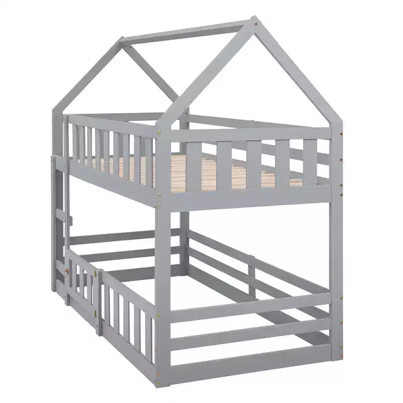 Lit superposé Whisen Wood de taille double avec barrière, porte et échelle