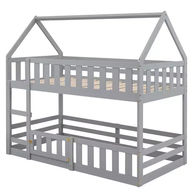Lit superposé Whisen Wood de taille double avec barrière, porte et échelle