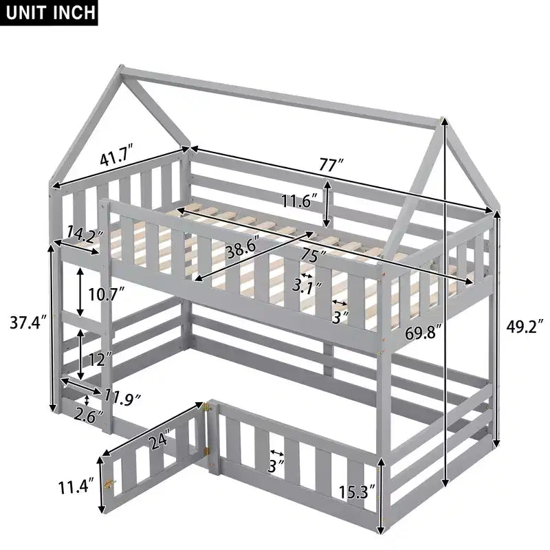 Lit superposé Whisen Wood de taille double avec barrière, porte et échelle