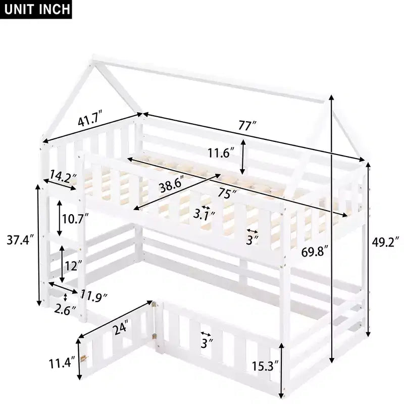 Lit superposé Whisen Wood de taille double avec barrière, porte et échelle