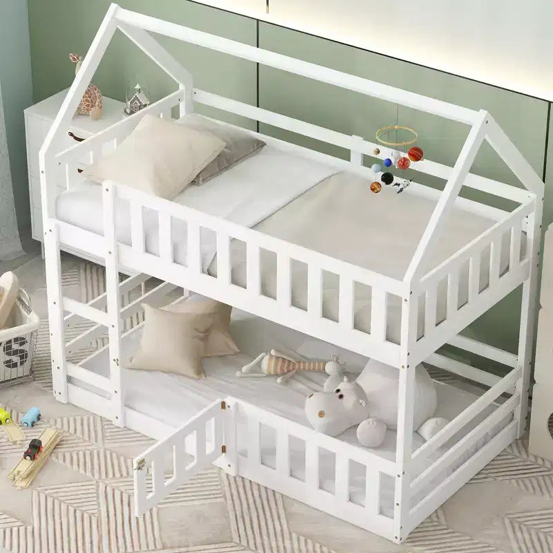Lit superposé Whisen Wood de taille double avec barrière, porte et échelle