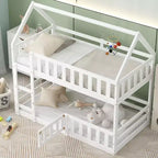 Lit superposé Whisen Wood de taille double avec barrière, porte et échelle