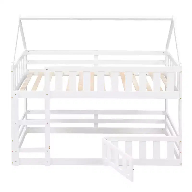 Lit superposé Whisen Wood de taille double avec barrière, porte et échelle