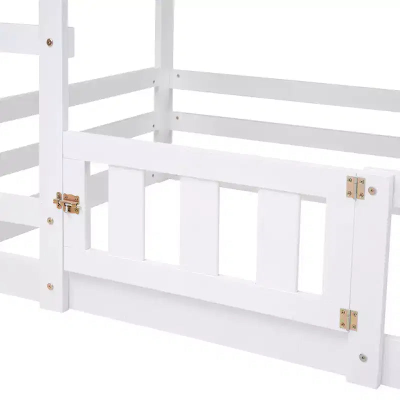 Lit superposé Whisen Wood de taille double avec barrière, porte et échelle