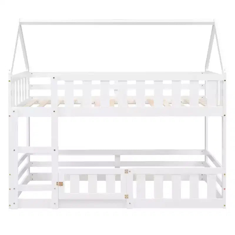 Lit superposé Whisen Wood de taille double avec barrière, porte et échelle
