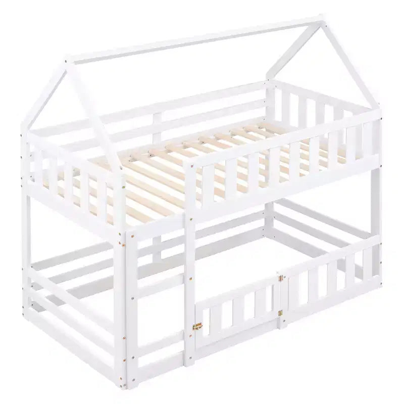Lit superposé Whisen Wood de taille double avec barrière, porte et échelle