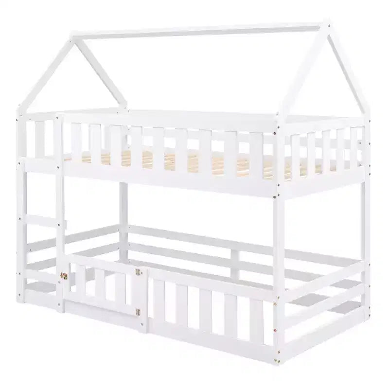 Lit superposé Whisen Wood de taille double avec barrière, porte et échelle
