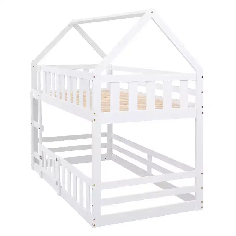 Lit superposé Whisen Wood de taille double avec barrière, porte et échelle