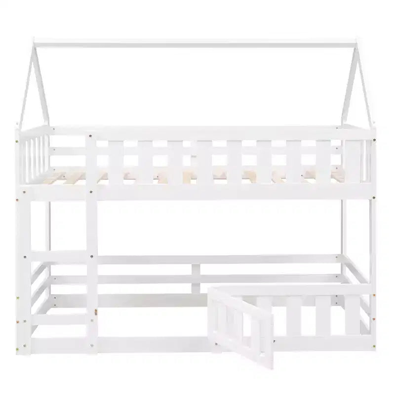 Lit superposé Whisen Wood de taille double avec barrière, porte et échelle