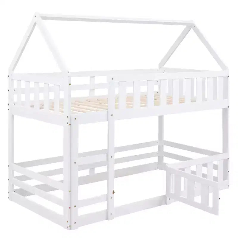 Lit superposé Whisen Wood de taille double avec barrière, porte et échelle