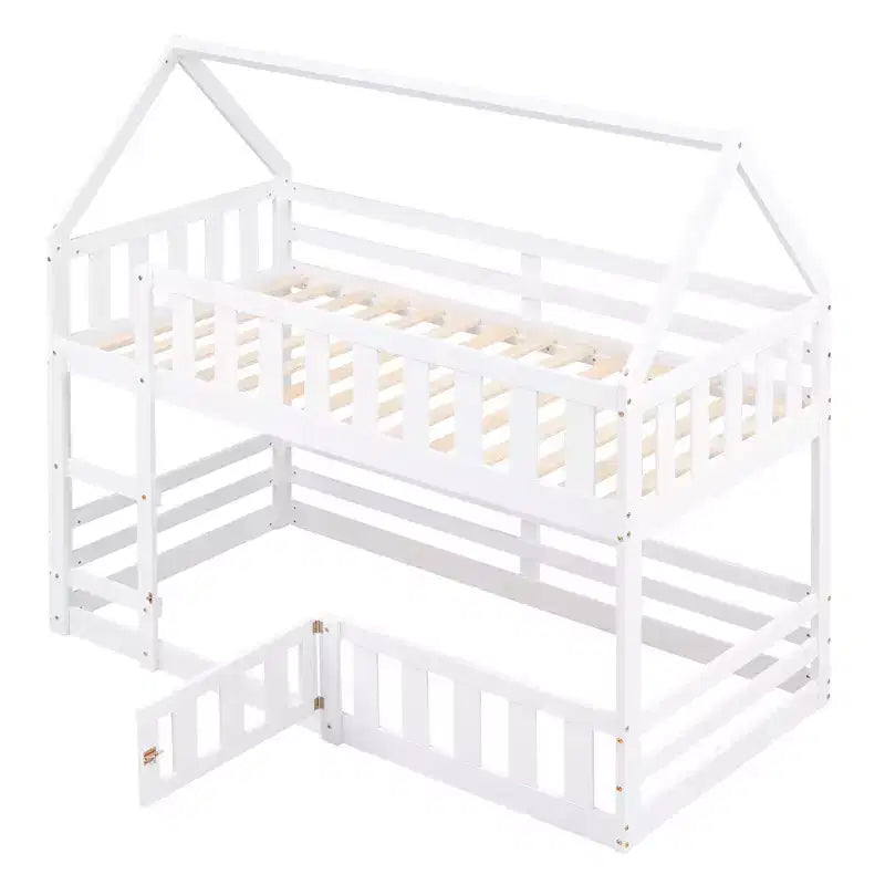 Lit superposé Whisen Wood de taille double avec barrière, porte et échelle