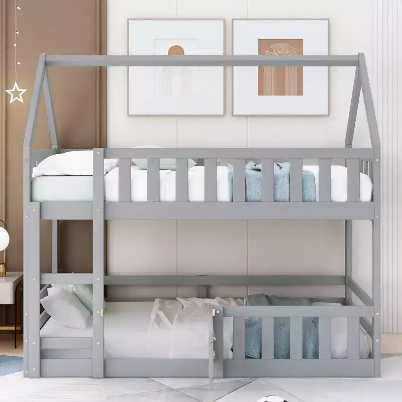 Lit superposé Whisen Wood de taille double avec barrière, porte et échelle