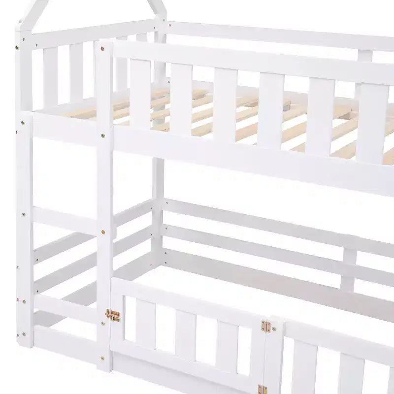 Lit superposé Whisen Wood de taille double avec barrière, porte et échelle