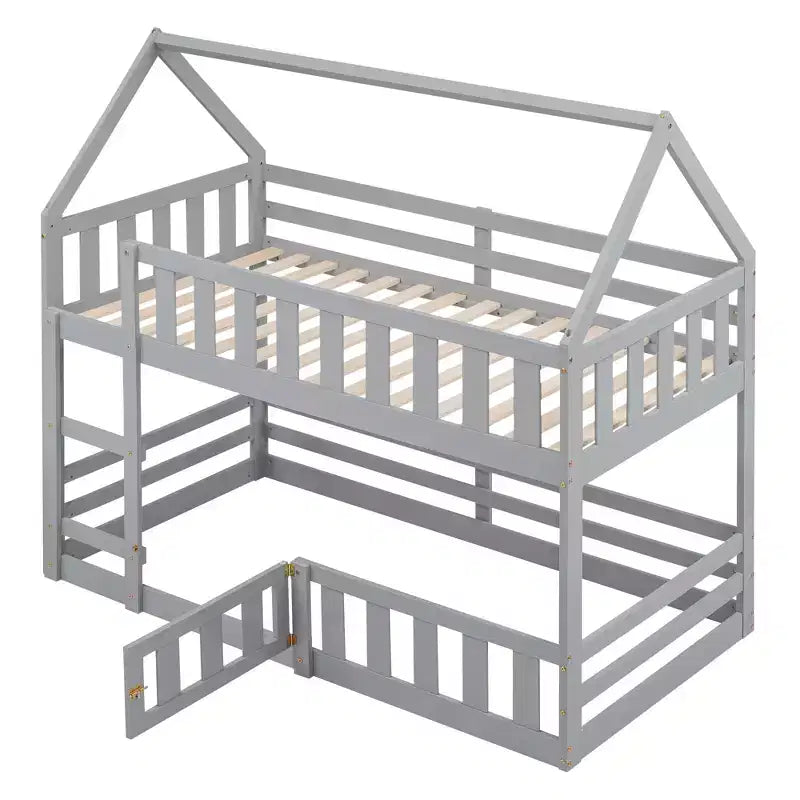 Lit superposé Whisen Wood de taille double avec barrière, porte et échelle