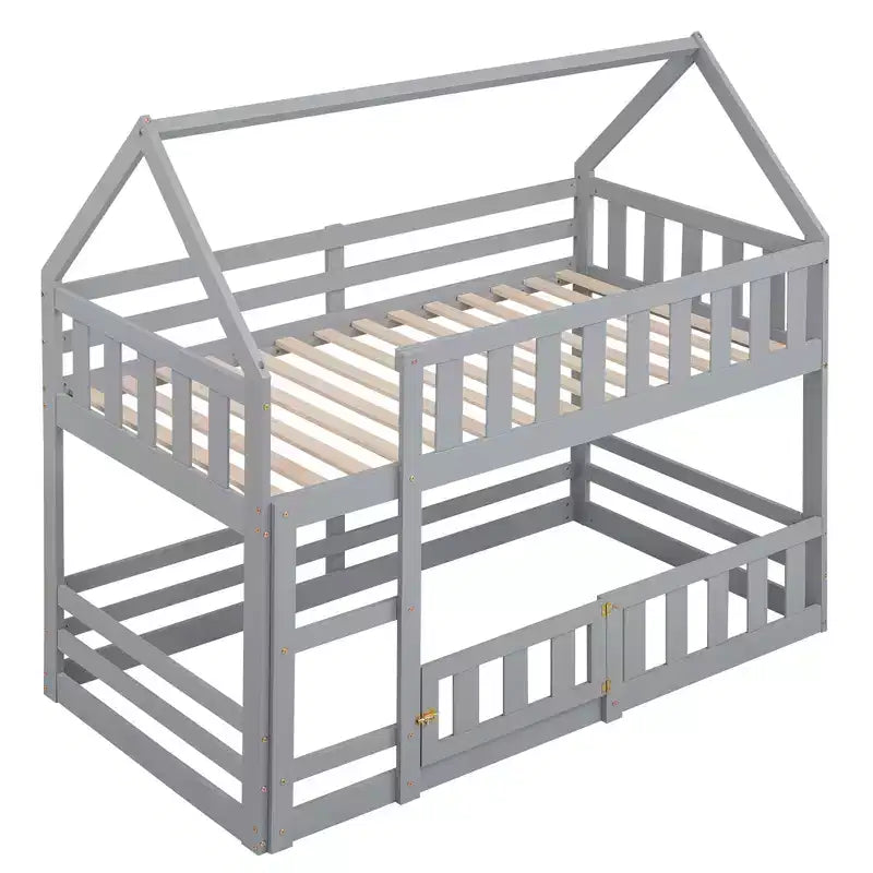 Lit superposé Whisen Wood de taille double avec barrière, porte et échelle