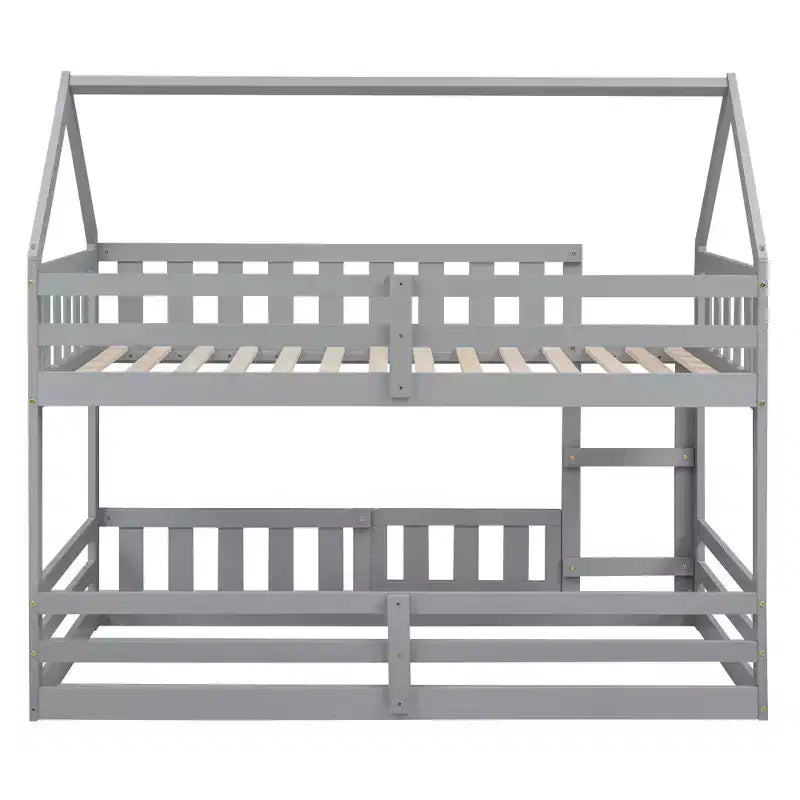 Lit superposé Whisen Wood de taille double avec barrière, porte et échelle
