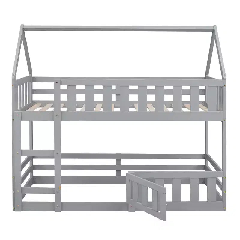 Lit superposé Whisen Wood de taille double avec barrière, porte et échelle