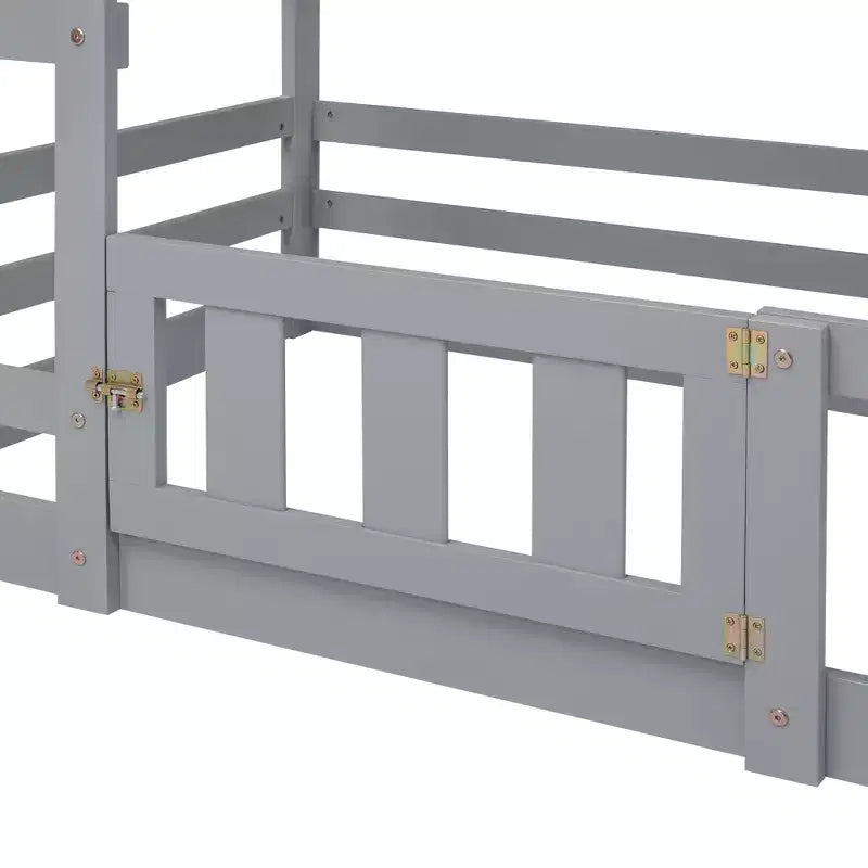 Lit superposé Whisen Wood de taille double avec barrière, porte et échelle
