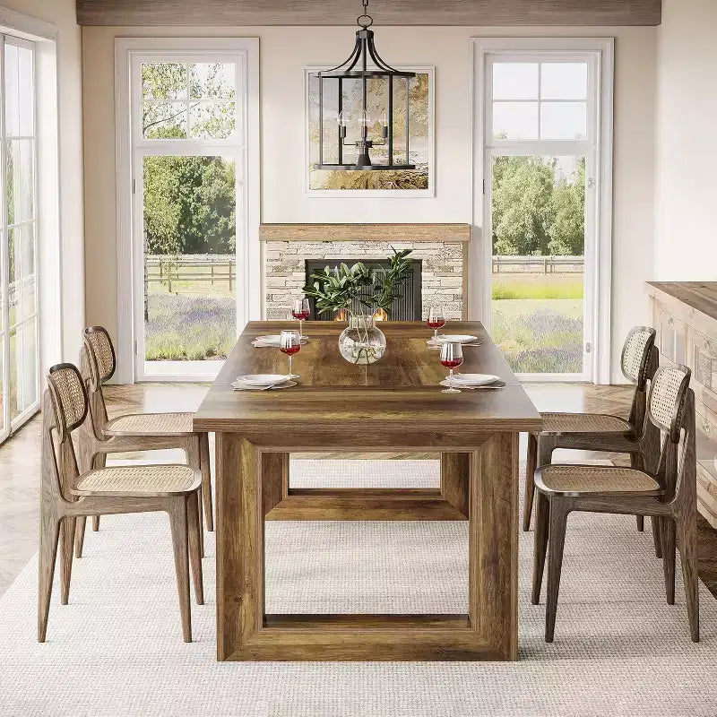 Table à manger Lantine pour 4 à 6 personnes, table de cuisine en bois de 160 cm, table de dîner rectangulaire pour salle à manger, salon, cuisine