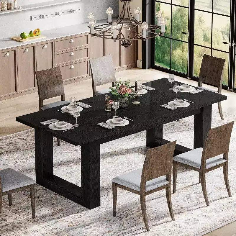 Table à manger Lantine pour 4 à 6 personnes, table de cuisine en bois de 160 cm, table de dîner rectangulaire pour salle à manger, salon, cuisine